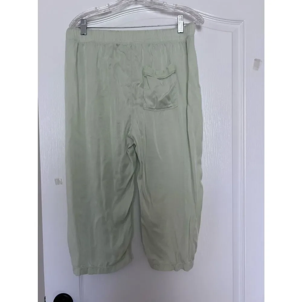 Free People Cropped Drawstring Pajama Pants in Light Sage Lightweight
